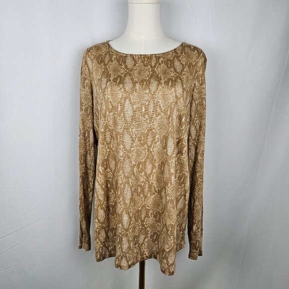 Lauren Ralph Lauren Tan Python Print Linen Knit Top 1X Snake Print - Picture 2 of 9